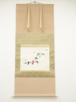 浜田観筆　雪中紅椿　肉筆紙本掛軸（共箱）□z